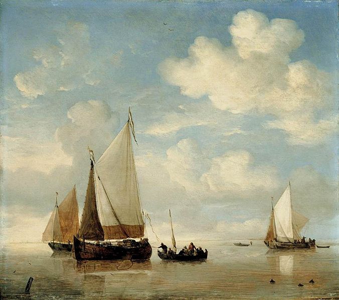 willem van de velde  the younger Dutch Smalschips and a Rowing Boat